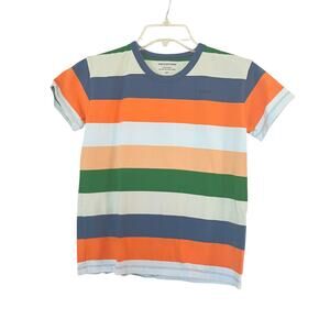 Tinycottons Stripes Logo Tee Papaya Organic Cotton Multicolor Kids Shirt Sz 10